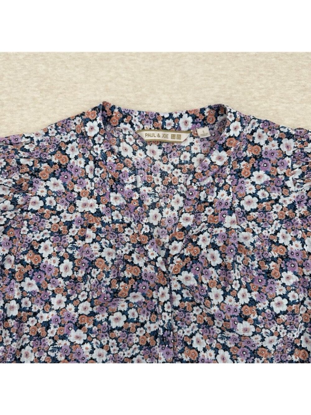 Uniqlo Floral Midi Dress Women’s Size S Cotton Pink Button Front Puff Sleeve - Picture 3 of 12